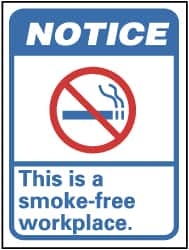 NMC - "Notice - This Is a Smoke-Free Workplace", 14" Long x 10" Wide, Rigid Plastic Safety Sign - Rectangle, 0.05" Thick, Use for Smoking Regulations - Americas Industrial Supply