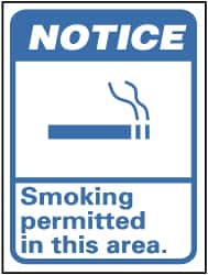 NMC - "Notice - Smoking Permitted in This Area", 14" Long x 10" Wide, Pressure-Sensitive Vinyl Safety Sign - Rectangle, 0.004" Thick, Use for Security & Admittance - Americas Industrial Supply