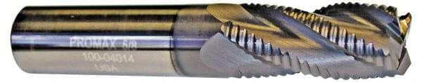 ProMax - 5/8" Diam, Coarse Pitch, 1-1/4" LOC, 4 Flute Solid Carbide 0.055-0.065" Corner Radius Roughing End Mill - AlTiN Finish, 3-1/2" OAL, 5/8" Shank Diam, Single End, Centercutting, 30° Helix - Americas Industrial Supply