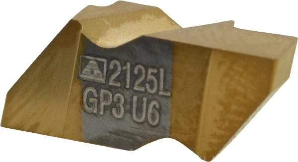 Tool-Flo - 2125FLG Grade GP3, 3.18mm Cutting Width Carbide Grooving Insert - 2.79mm Max Depth of Cut, Left Hand, 0.005 to 0.01" Corner Radius, TiN Finish - Americas Industrial Supply