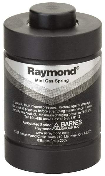 Associated Spring Raymond - M6x1 Mt Hole, 0.71" Rod Diam, 1-1/2" Diam, 6mm Max Stroke, Nitrogen Gas Spring Cylinder - 2.4" OAL, 3,595 Lb Full Stroke Spring Force, 2,175 psi Initial Charge - Americas Industrial Supply
