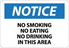 NMC - "Notice - No Smoking - No Eating - No Drinking in This Area", 10" Long x 14" Wide, Aluminum Safety Sign - Rectangle, 0.04" Thick, Use for Accident Prevention - Americas Industrial Supply