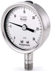 Ashcroft - 3-1/2" Dial, 1/4 Thread, 30-0-100 Scale Range, Pressure Gauge - Center Back Connection Mount, Accurate to 1% of Scale - Americas Industrial Supply