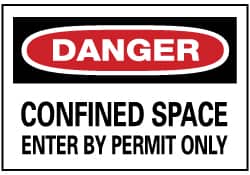 NMC - "Danger - Confined Space - Enter by Permit Only", 14" Long x 20" Wide, Rigid Plastic Safety Sign - Rectangle, 0.05" Thick, Use for Accident Prevention - Americas Industrial Supply