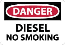 NMC - "Danger - Diesel - No Smoking", 10" Long x 14" Wide, Pressure-Sensitive Vinyl Safety Sign - Rectangle, 0.004" Thick, Use for Accident Prevention - Americas Industrial Supply