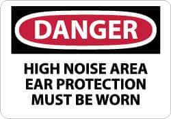 NMC - "Danger - High Noise Area Ear Protection Must Be Worn", 10" Long x 14" Wide, Aluminum Safety Sign - Rectangle, 0.04" Thick, Use for Accident Prevention - Americas Industrial Supply