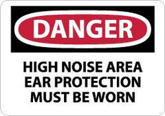 NMC - "Danger - High Noise Area Ear Protection Must Be Worn", 10" Long x 14" Wide, Pressure-Sensitive Vinyl Safety Sign - Rectangle, 0.004" Thick, Use for Accident Prevention - Americas Industrial Supply