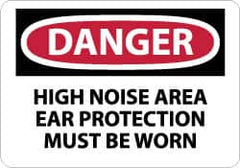 NMC - "Danger - High Noise Area Ear Protection Must Be Worn", 10" Long x 14" Wide, Rigid Plastic Safety Sign - Rectangle, 0.05" Thick, Use for Accident Prevention - Americas Industrial Supply