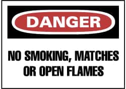 NMC - "Danger - No Smoking, Matches or Open Flames", 7" Long x 10" Wide, Pressure-Sensitive Vinyl Safety Sign - Rectangle, 0.004" Thick, Use for Accident Prevention - Americas Industrial Supply