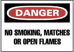 NMC - "Danger - No Smoking, Matches or Open Flames", 7" Long x 10" Wide, Pressure-Sensitive Vinyl Safety Sign - Rectangle, 0.004" Thick, Use for Accident Prevention - Americas Industrial Supply