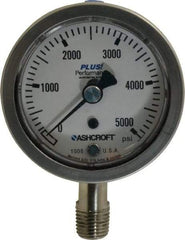 Ashcroft - 2-1/2" Dial, 1/4 Thread, 0-5,000 Scale Range, Pressure Gauge - Lower Connection Mount, Accurate to 3-2-3% of Scale - Americas Industrial Supply