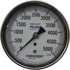 Ashcroft - 3-1/2" Dial, 1/4 Thread, 0-5,000 Scale Range, Pressure Gauge - Center Back Connection Mount, Accurate to 1% of Scale - Americas Industrial Supply