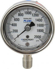 Ashcroft - 2-1/2" Dial, 1/4 Thread, 0-2,000 Scale Range, Pressure Gauge - Lower Connection Mount, Accurate to 1% of Scale - Americas Industrial Supply