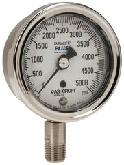 Ashcroft - 2-1/2" Dial, 1/4 Thread, 0-5,000 Scale Range, Pressure Gauge - Lower Connection Mount, Accurate to 1% of Scale - Americas Industrial Supply