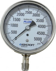 Ashcroft - 3-1/2" Dial, 1/4 Thread, 0-5,000 Scale Range, Pressure Gauge - Lower Connection Mount, Accurate to 1% of Scale - Americas Industrial Supply