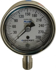 Ashcroft - 2-1/2" Dial, 1/4 Thread, 0-300 Scale Range, Pressure Gauge - Lower Connection Mount, Accurate to 1% of Scale - Americas Industrial Supply