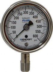 Ashcroft - 2-1/2" Dial, 1/4 Thread, 0-600 Scale Range, Pressure Gauge - Lower Connection Mount, Accurate to 1% of Scale - Americas Industrial Supply