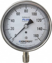Ashcroft - 3-1/2" Dial, 1/4 Thread, 0-160 Scale Range, Pressure Gauge - Lower Connection Mount, Accurate to 1% of Scale - Americas Industrial Supply