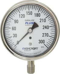 Ashcroft - 3-1/2" Dial, 1/4 Thread, 0-300 Scale Range, Pressure Gauge - Lower Connection Mount, Accurate to 1% of Scale - Americas Industrial Supply