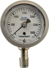 Ashcroft - 2-1/2" Dial, 1/4 Thread, 0-3,000 Scale Range, Pressure Gauge - Lower Connection Mount, Accurate to 3-2-3% of Scale - Americas Industrial Supply