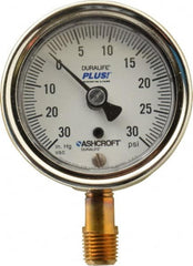 Ashcroft - 2-1/2" Dial, 1/4 Thread, 30-0-30 Scale Range, Pressure Gauge - Lower Connection Mount, Accurate to 1% of Scale - Americas Industrial Supply
