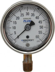 Ashcroft - 2-1/2" Dial, 1/4 Thread, 0-60 Scale Range, Pressure Gauge - Lower Connection Mount, Accurate to 1% of Scale - Americas Industrial Supply
