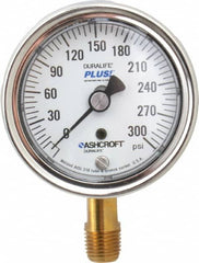 Ashcroft - 2-1/2" Dial, 1/4 Thread, 0-300 Scale Range, Pressure Gauge - Lower Connection Mount, Accurate to 1% of Scale - Americas Industrial Supply