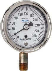 Ashcroft - 2-1/2" Dial, 1/4 Thread, 30-0-300 Scale Range, Pressure Gauge - Lower Connection Mount, Accurate to 1% of Scale - Americas Industrial Supply
