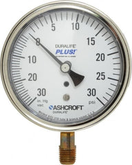 Ashcroft - 3-1/2" Dial, 1/4 Thread, 30-0-30 Scale Range, Pressure Gauge - Lower Connection Mount, Accurate to 1% of Scale - Americas Industrial Supply