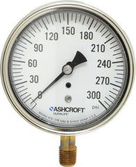 Ashcroft - 3-1/2" Dial, 1/4 Thread, 0-300 Scale Range, Pressure Gauge - Lower Connection Mount, Accurate to 1% of Scale - Americas Industrial Supply