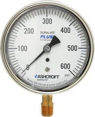 Ashcroft - 3-1/2" Dial, 1/4 Thread, 0-600 Scale Range, Pressure Gauge - Lower Connection Mount, Accurate to 1% of Scale - Americas Industrial Supply