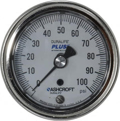 Ashcroft - 2-1/2" Dial, 1/4 Thread, 0-100 Scale Range, Pressure Gauge - Center Back Connection Mount, Accurate to 1% of Scale - Americas Industrial Supply