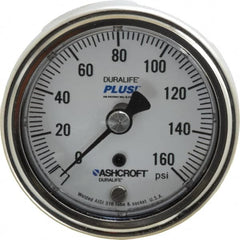 Ashcroft - 2-1/2" Dial, 1/4 Thread, 0-160 Scale Range, Pressure Gauge - Center Back Connection Mount, Accurate to 1% of Scale - Americas Industrial Supply