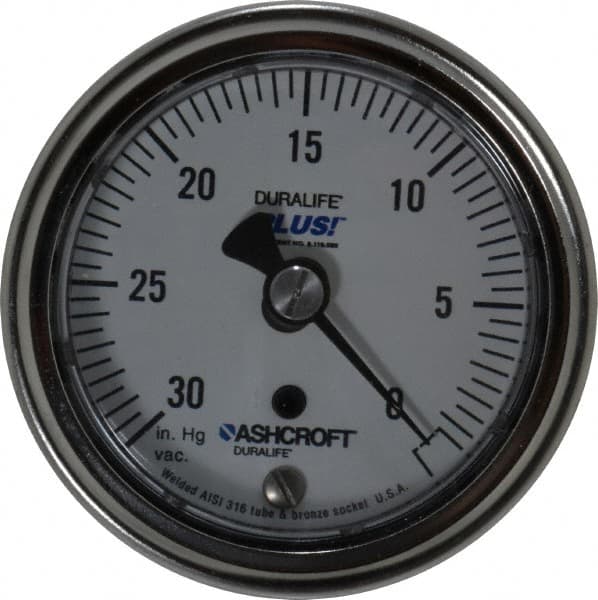 Ashcroft - 2-1/2" Dial, 1/4 Thread, 30-0 Scale Range, Pressure Gauge - Center Back Connection Mount, Accurate to 1% of Scale - Americas Industrial Supply
