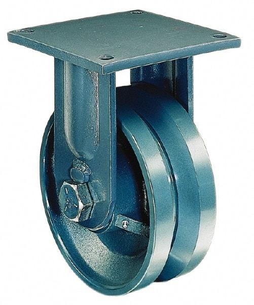 Hamilton - 8" Diam x 3" Wide x 11" OAH Top Plate Mount Rigid Caster - Forged Steel, 6,000 Lb Capacity, Tapered Bearing, 8-1/2 x 8-1/2" Plate - Americas Industrial Supply