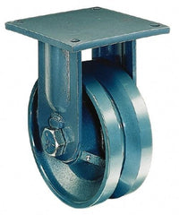 Hamilton - 8" Diam x 3" Wide x 11" OAH Top Plate Mount Rigid Caster - Forged Steel, 6,000 Lb Capacity, Tapered Bearing, 8-1/2 x 8-1/2" Plate - Americas Industrial Supply