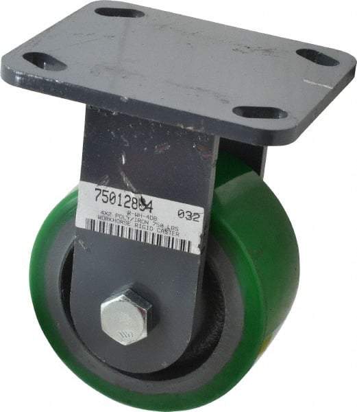 Hamilton - 4" Diam x 2" Wide x 5-5/8" OAH Top Plate Mount Rigid Caster - Polyurethane, 750 Lb Capacity, Precision Sealed Bearing, 4 x 4-1/2" Plate - Americas Industrial Supply