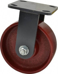 Hamilton - 6" Diam x 2" Wide x 7-1/2" OAH Top Plate Mount Rigid Caster - Cast Iron, 1,400 Lb Capacity, Roller Bearing, 4 x 4-1/2" Plate - Americas Industrial Supply