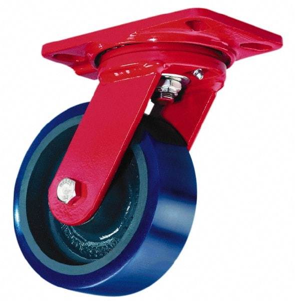 Hamilton - 8" Diam x 3" Wide x 10-1/2" OAH Top Plate Mount Swivel Caster - Polyurethane, 2,500 Lb Capacity, Precision Sealed Bearing, 5-1/4 x 7-1/4" Plate - Americas Industrial Supply