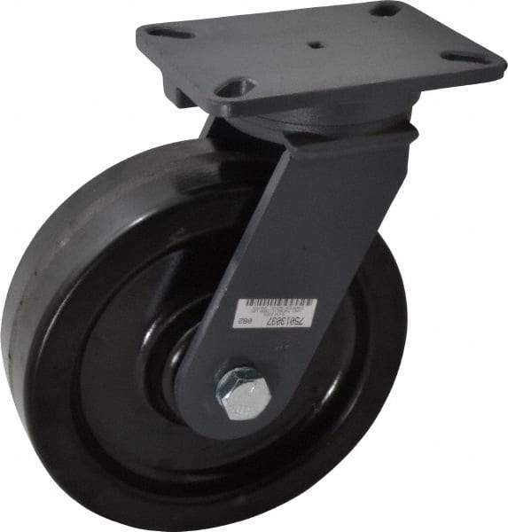 Hamilton - 10" Diam x 3" Wide x 12-1/2" OAH Top Plate Mount Swivel Caster - Phenolic, 2,900 Lb Capacity, Roller Bearing, 5-1/4 x 7-1/4" Plate - Americas Industrial Supply