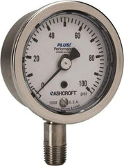 Ashcroft - 2-1/2" Dial, 1/4 Thread, 0-100 Scale Range, Pressure Gauge - Lower Connection Mount, Accurate to 3-2-3% of Scale - Americas Industrial Supply