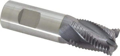 ProMax - 3/4" Diam, Coarse Pitch, 1" LOC, 4 Flute Solid Carbide 0.055-0.065" Corner Radius Roughing End Mill - AlTiN Finish, 3" OAL, 3/4" Shank Diam, Single End, Centercutting, 30° Helix - Americas Industrial Supply