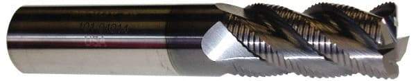 ProMax - 5/8" Diam, Fine Pitch, 1-1/4" LOC, 4 Flute Solid Carbide 0.055-0.065" Corner Radius Roughing End Mill - AlTiN Finish, 3-1/2" OAL, 5/8" Shank Diam, Single End, Centercutting, 40° Helix - Americas Industrial Supply
