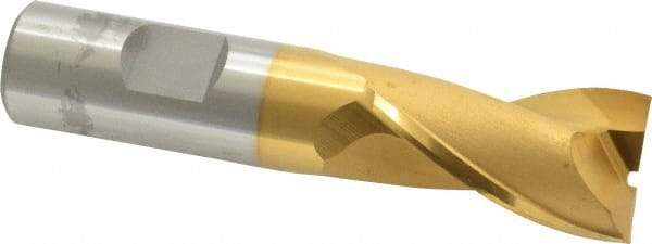 OSG - 7/8", 1-1/2" LOC, 3/4" Shank Diam, 3-3/4" OAL, 2 Flute, Cobalt Square End Mill - Single End, TiN Finish, Spiral Flute, 30° Helix, Centercutting, Right Hand Cut, Right Hand Flute, Series 520 - Americas Industrial Supply