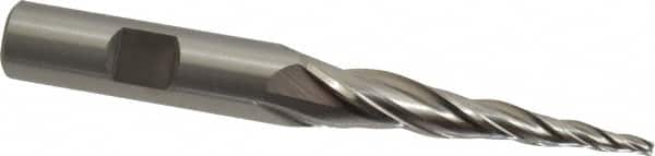OSG - 5° Taper Angle per Side, 3/32" Small End Diam, 2" LOC, Cobalt 3 Flute Tapered Square End Mill - 4" OAL, 1/2" Shank Diam, Spiral Flute, 25° Helix - Americas Industrial Supply