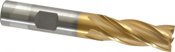 OSG - 1/2", 1-1/4" LOC, 1/2" Shank Diam, 3-1/4" OAL, 4 Flute, Cobalt Square End Mill - Single End, TiN Finish, Spiral Flute, 30° Helix, Right Hand Cut, Right Hand Flute, Series 540 - Americas Industrial Supply