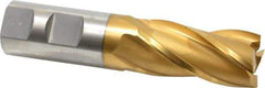 OSG - 1", 2" LOC, 1" Shank Diam, 4-1/2" OAL, 4 Flute, Cobalt Square End Mill - Single End, TiN Finish, Spiral Flute, 30° Helix, Right Hand Cut, Right Hand Flute, Series 540 - Americas Industrial Supply