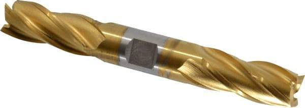 OSG - 3/4", 1-5/8" LOC, 3/4" Shank Diam, 5-5/8" OAL, 4 Flute, Cobalt Square End Mill - Double End, TiN Finish, Spiral Flute, 30° Helix, Right Hand Cut, Right Hand Flute, Series 542 - Americas Industrial Supply