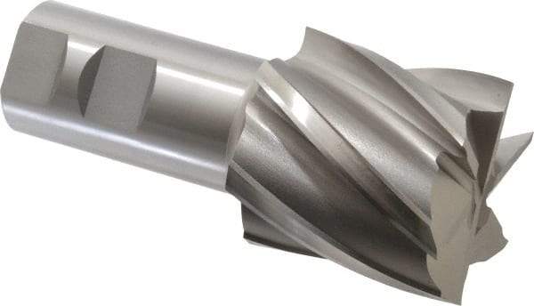 OSG - 2", 2" LOC, 1-1/4" Shank Diam, 4-1/2" OAL, 6 Flute, Cobalt Square End Mill - Single End, Uncoated, Spiral Flute, 30° Helix, Centercutting, Right Hand Cut, Right Hand Flute, Series 541 - Americas Industrial Supply