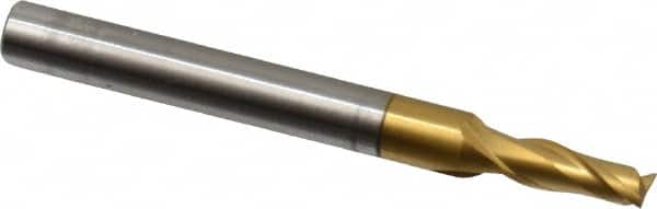 OSG - 9/64", 13/32" LOC, 3/16" Shank Diam, 1-7/8" OAL, 2 Flute, Powdered Metal Square End Mill - Single End, TiN Finish, Spiral Flute, 30° Helix, Centercutting, Right Hand Cut, Right Hand Flute, Series 673 - Americas Industrial Supply